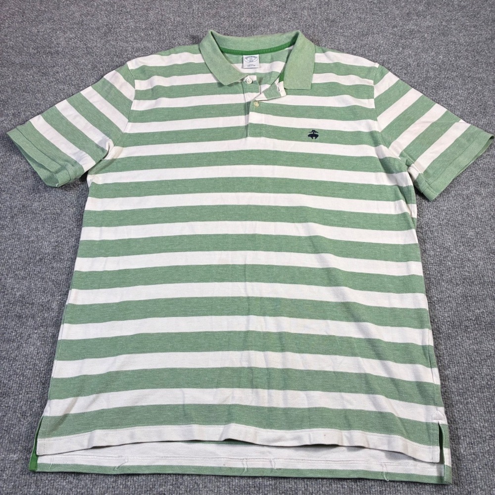 Brooks Brothers‎ 346 Polo Shirt Mens XXL Green White Striped Excellent Slim Fit